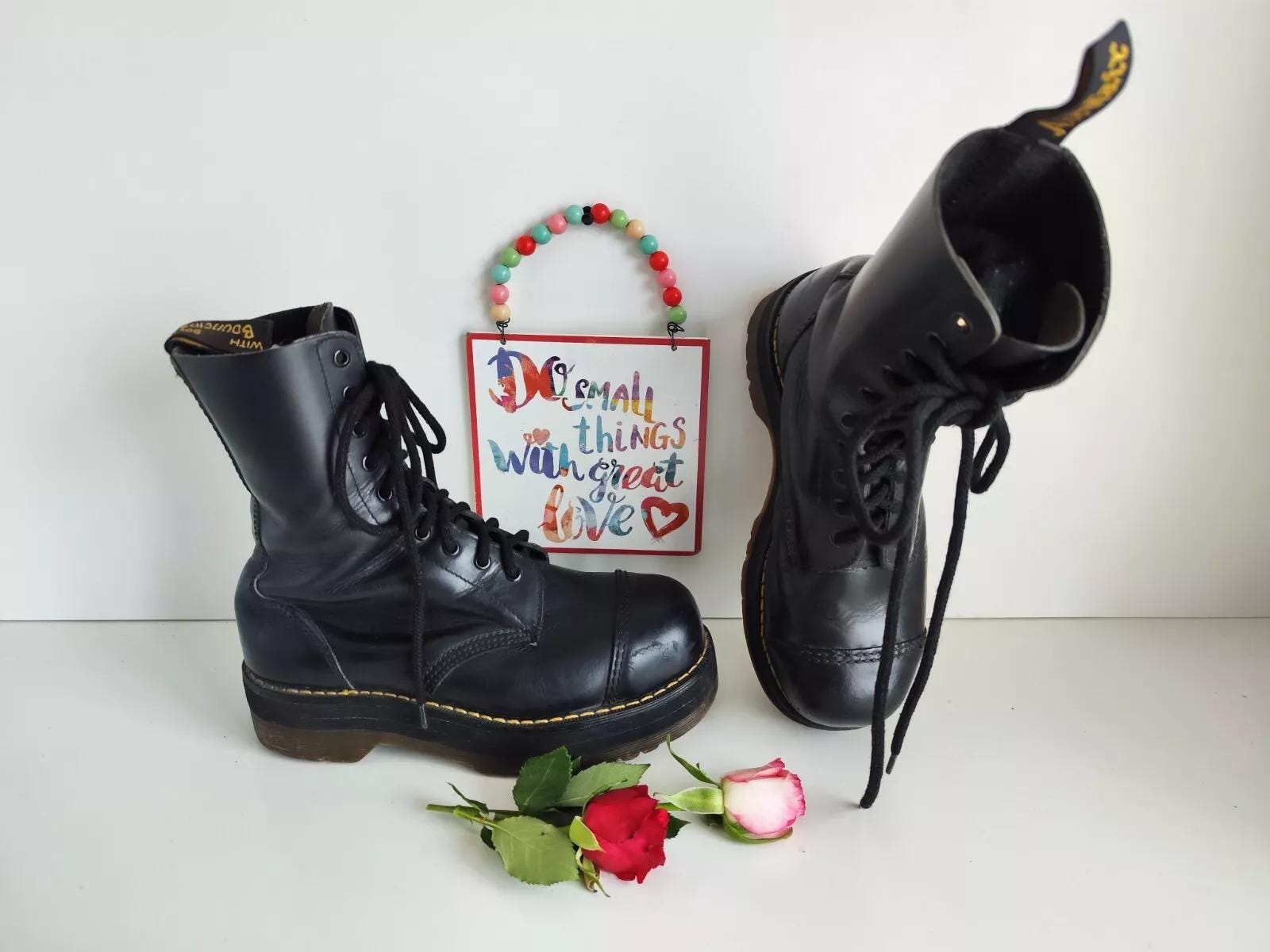 Dr Martens 2b34 1490 10 Eye Black England Vintage Metal Toe Boots