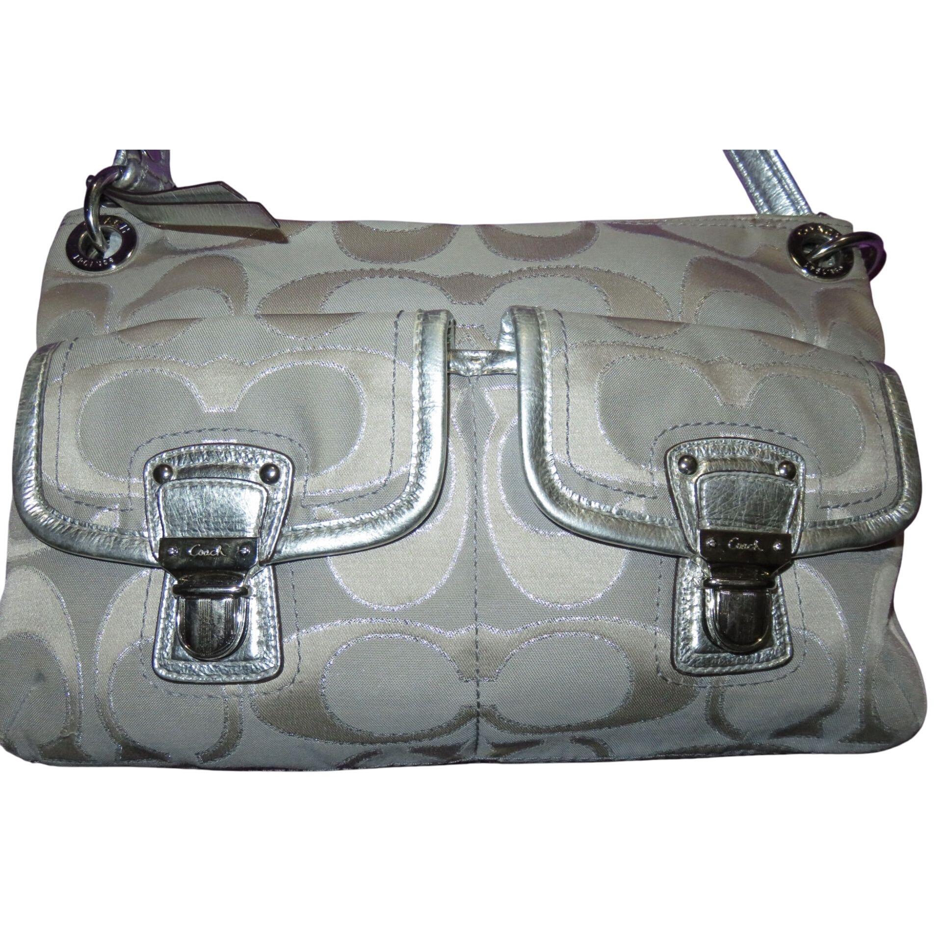 Coach Poppy Grey & Silver Metallic Signature Hippie Jacquard Bag