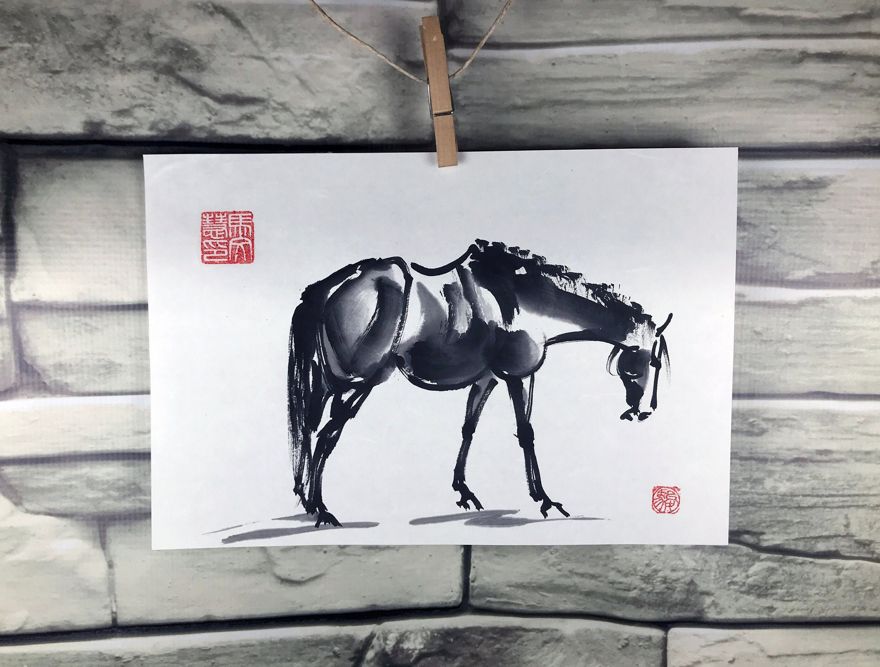 オリジナルの馬の芸術 中国の馬の絵 中国の筆絵 インク 馬のスケッチ
