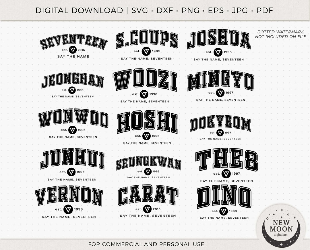 Seventeen Member Names | SVNTN Svg | Kpop Digital Download | Carat