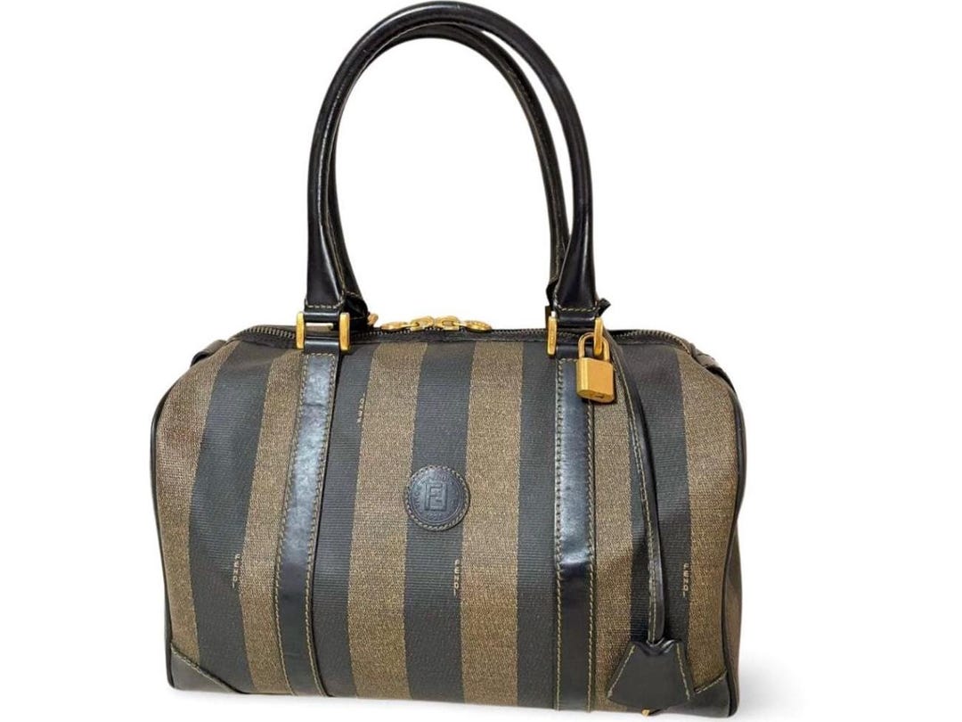 Vintage FENDI Black & Gray Pecan Stripe Speedy/duffle Style