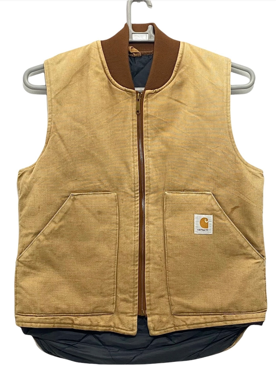 Vintage 80s Carhartt Worker Vest Sleeveless Jacket M Size Brown