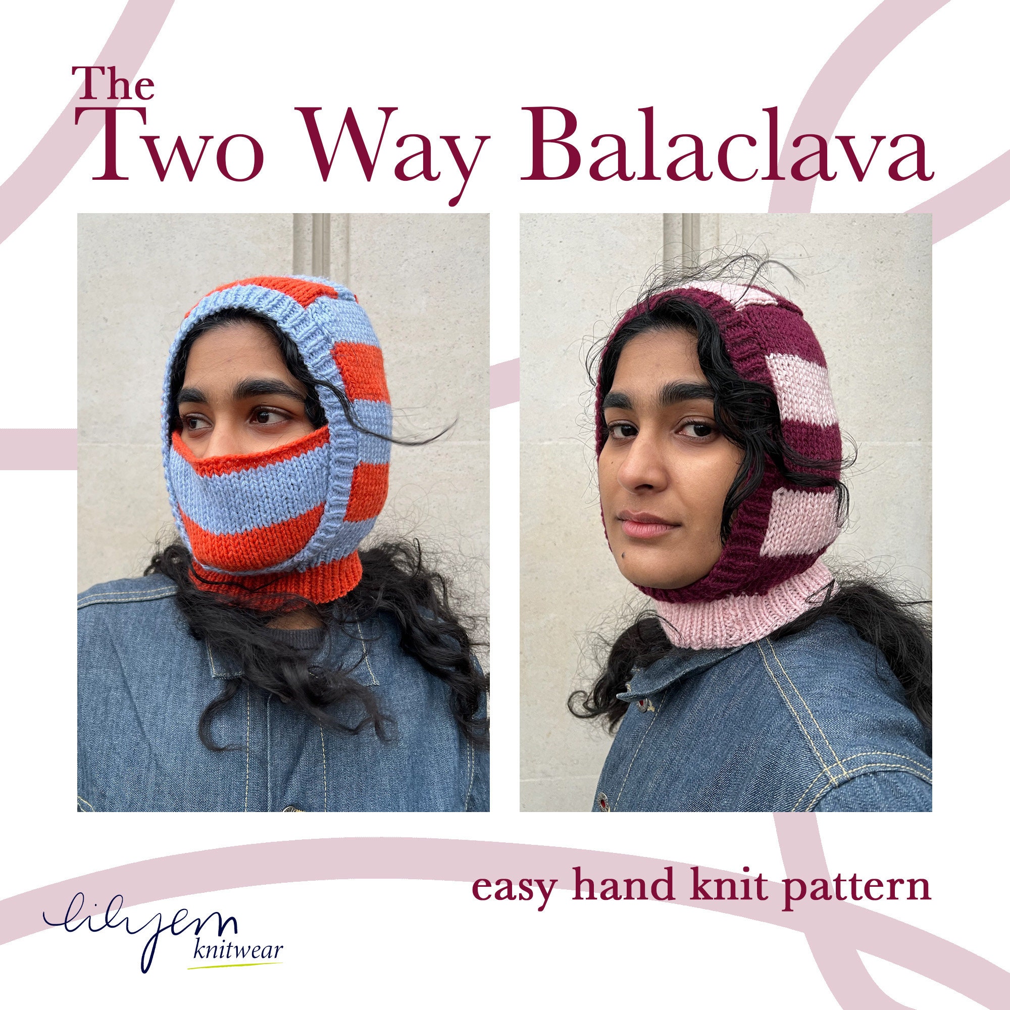 Two Way Balaclava Hand Knit Pattern: Easy Worsted Yarn (PDF