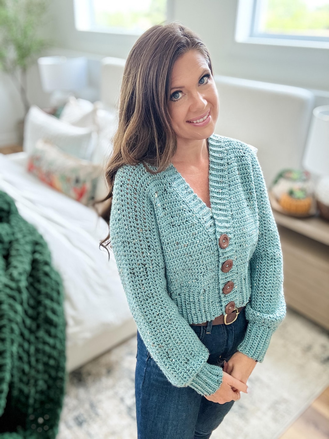 CROCHET PATTERN & VIDEO /easy Lakeside Cardigan With Buttons, Belt