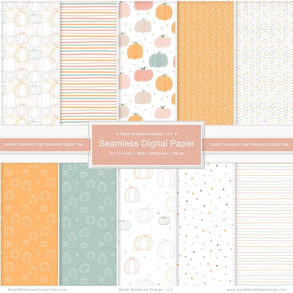 パステルパンプキンデジタルペーパー：シームレスな秋のプリント
