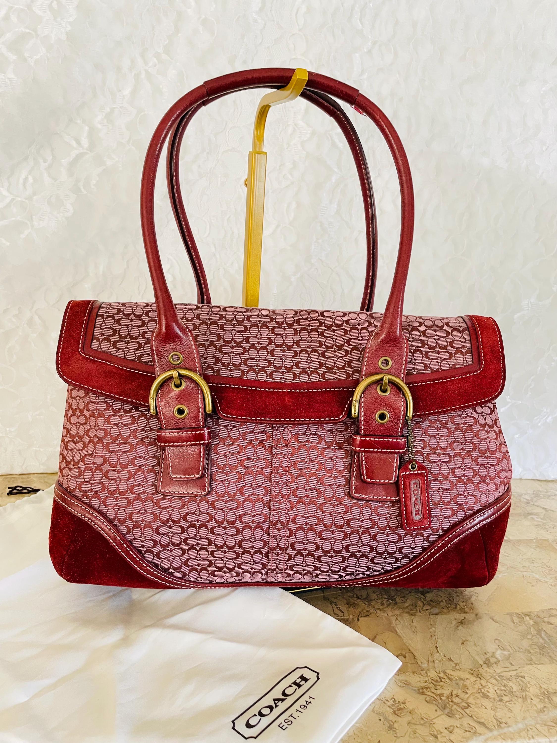 Coach SOHO Signature C Canvas Leather Suede Deep Red Shoulder Bag