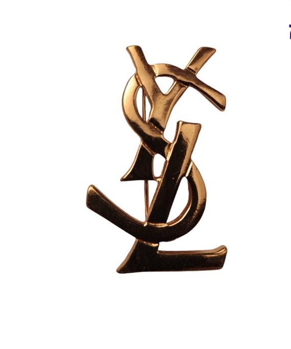 YVES SAINT LAURENT - Large Gold Metal Logo Brooch - Vintage 80s - Etsy