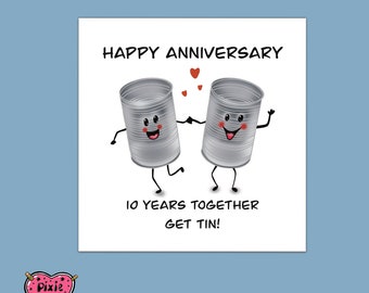 Tin Anniversary Card, Happy Tenth Anniversary Card With 2 Tins - Etsy