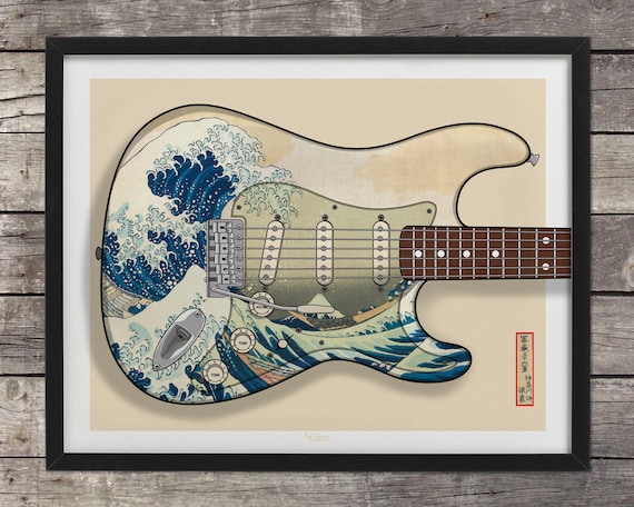 Stratocaster Guitar Print, Japanese the Great Wave, Pop Art