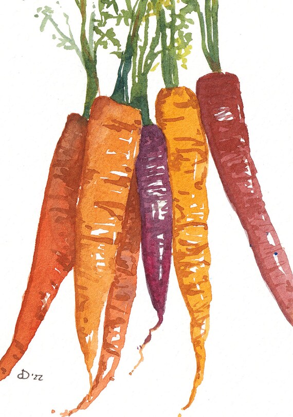 にんじんのマット水彩画、夏のキッチンの絵画、野菜アート - Etsy 日本