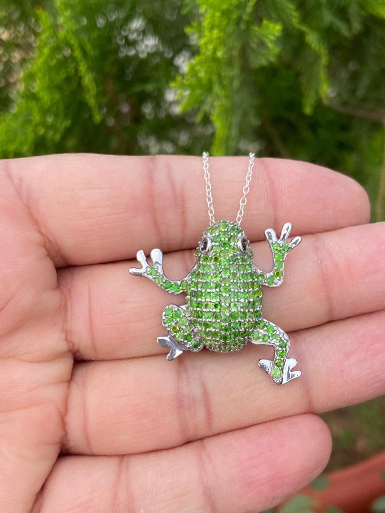 Large Sterling Silver Frog Necklace – Chrome Diopside Gemstone