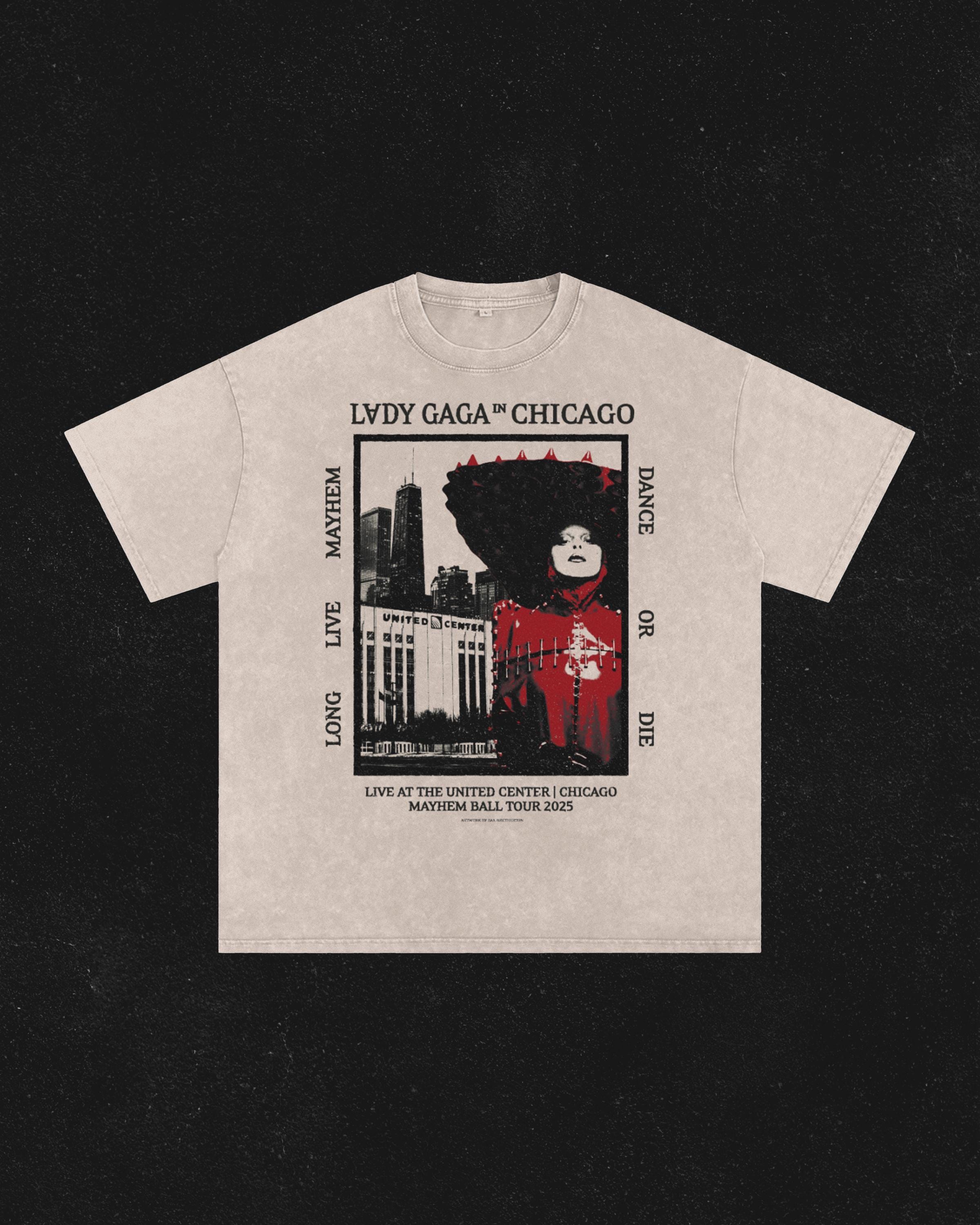 Lady Gaga Mayhem Ball Tour - Chicago - Acid Wash Oversize T-shirt