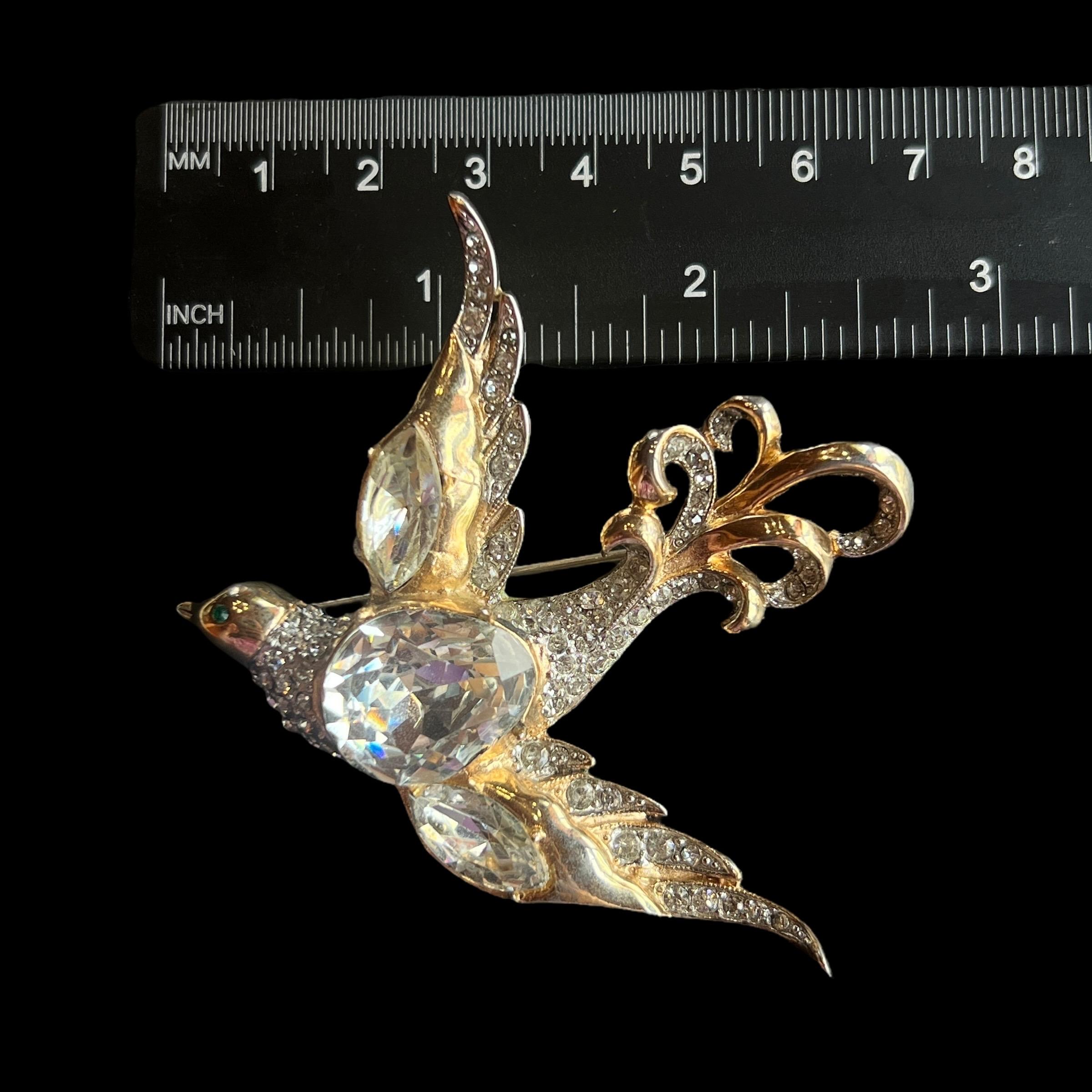 C. 1940's Rare Coro Rhinestone Swallow Brooch - Extremely Rare