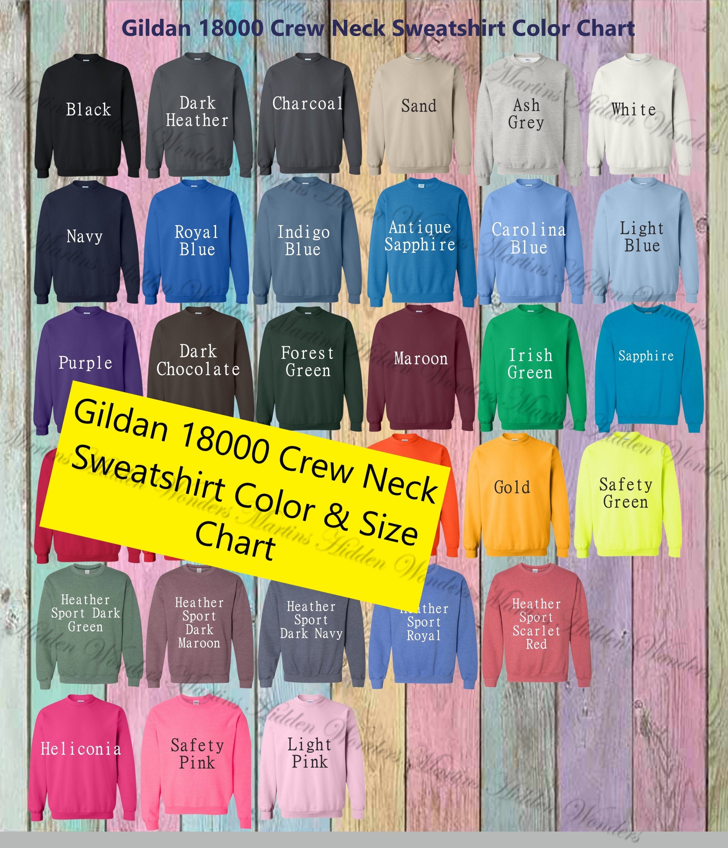 Gildan 18000 Crew Neck Sweatshirts Unisex Adult Color Chart