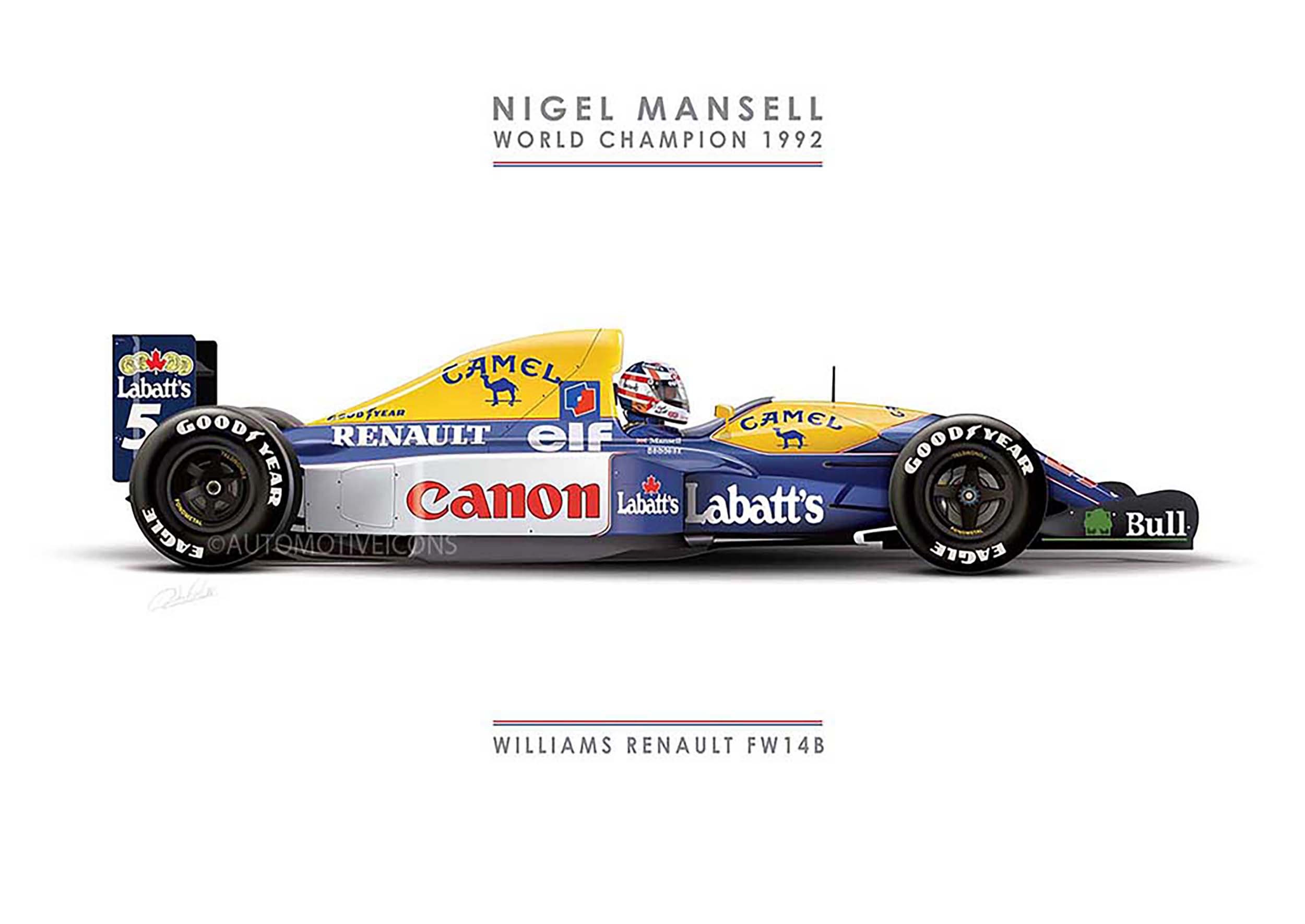 ナイジェル・マンセル 1992 ウィリアムズ FW14B イラスト（デジタル