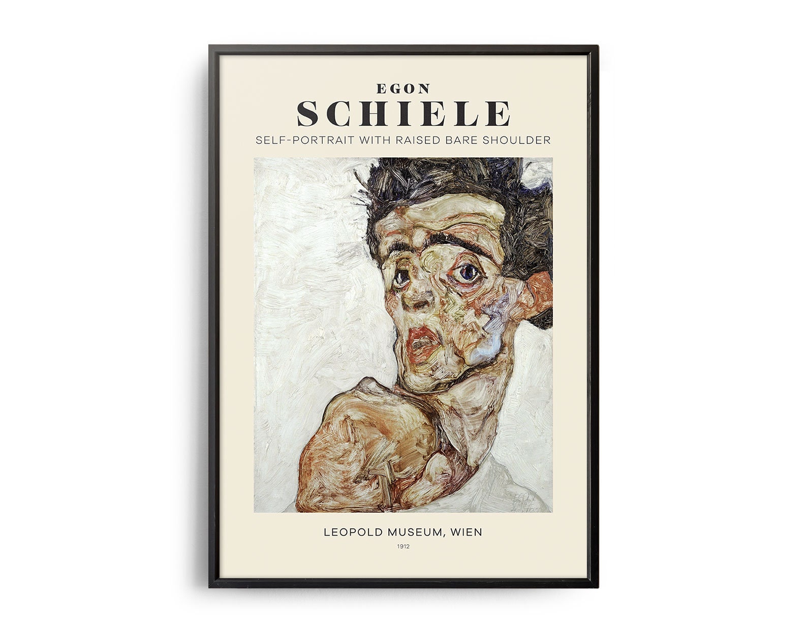 エゴン・シーレ「肩を上げた裸の自画像」ミッドセンチュリーアート