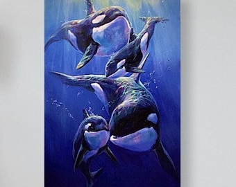 アートプリント シャチファミリー | キャンバス | 紙 | シャチ