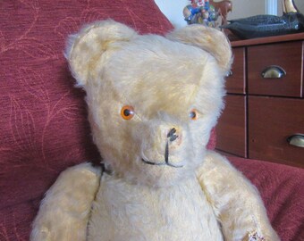 1950年代のチャドバレー産モヘアテディベア、ストロー入り、ジョイント