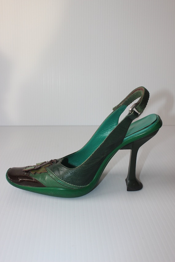 PRADA Forest Green Leather Heels With Leaf& Acorn F/W 1999 | SIZE
