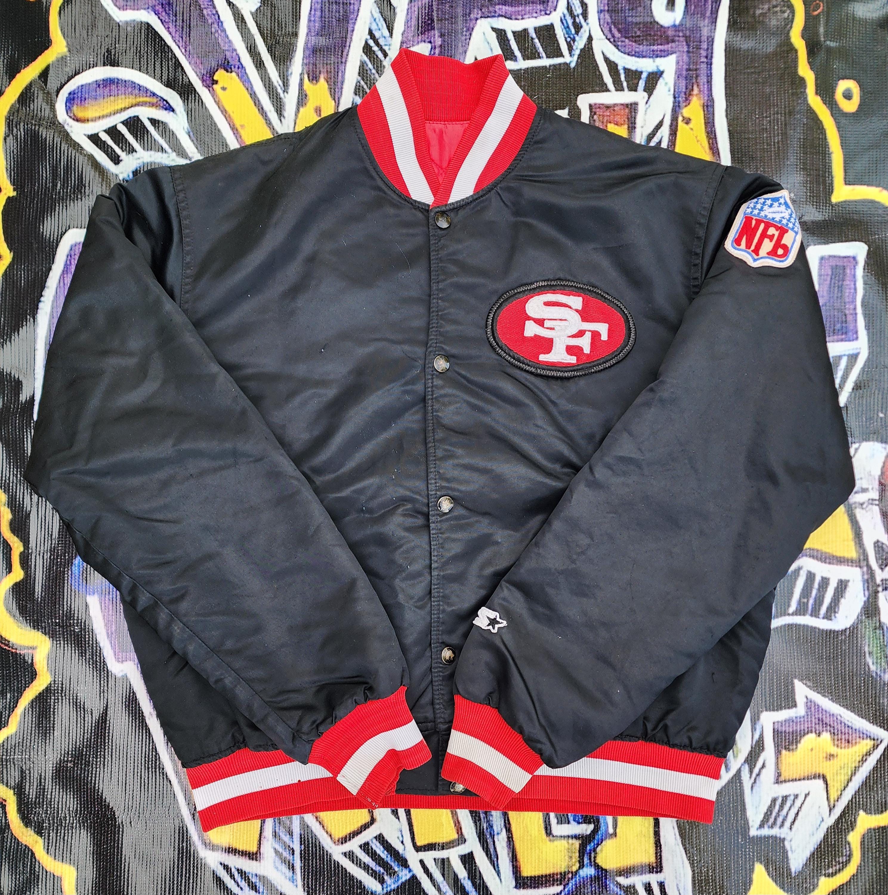 Vintage 80s 90s San Francisco 49ers Starter Satin Jacket Black Red