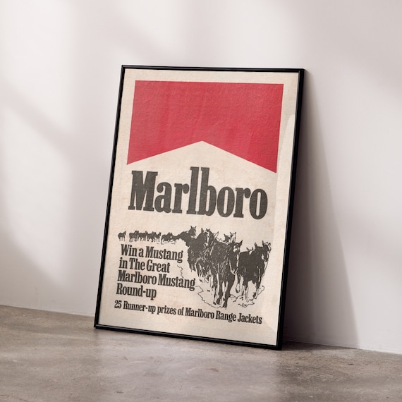 Vintage Marlboro Mustang Ad Poster: Retro Tobacco Wall Art