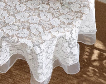 刺繍花柄レーステーブルクロス 165x115cm 刺繍花柄レーステーブル