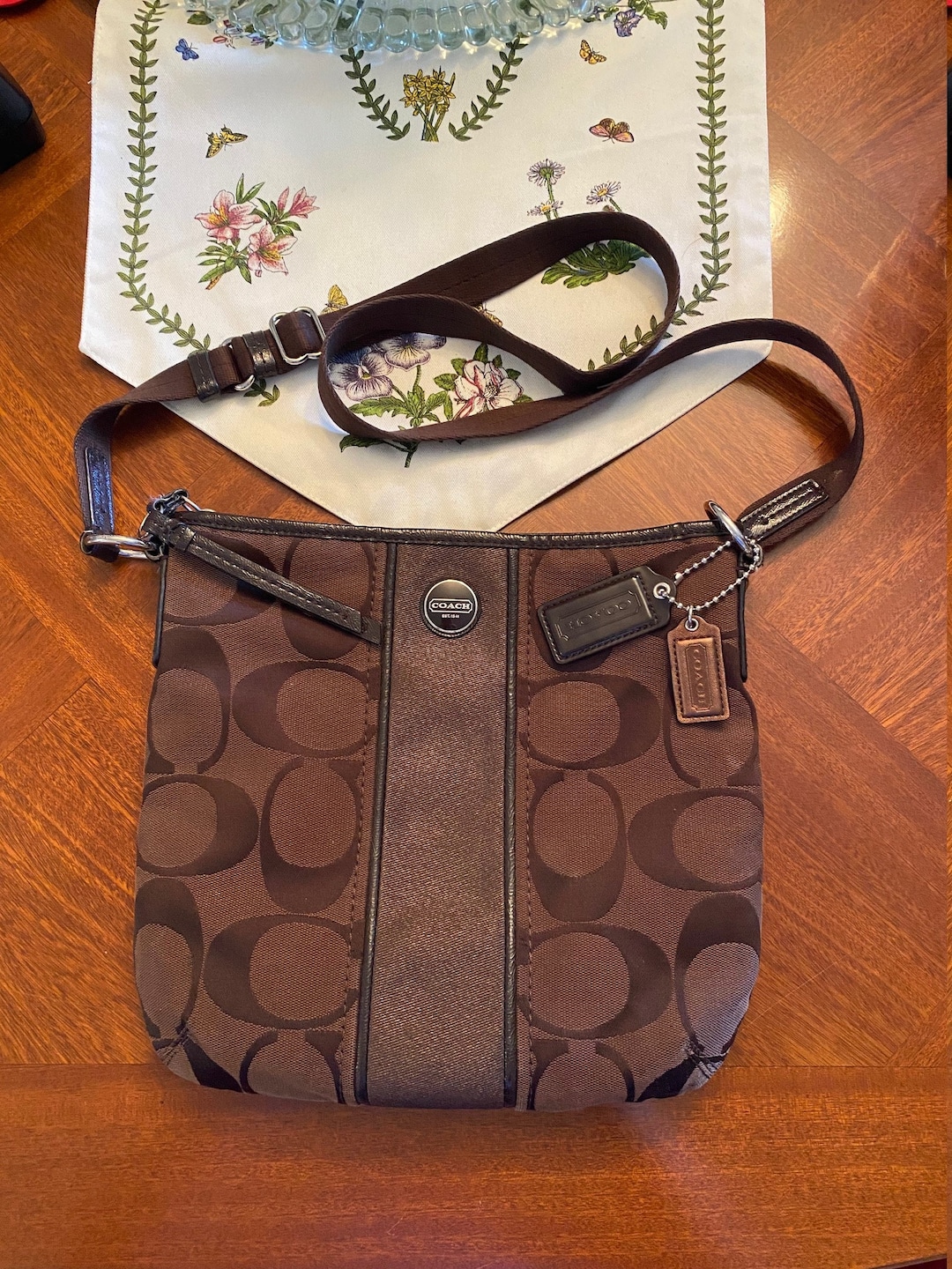 Brown Coach Signature Stripe Crossbody Handbag/purse - Etsy