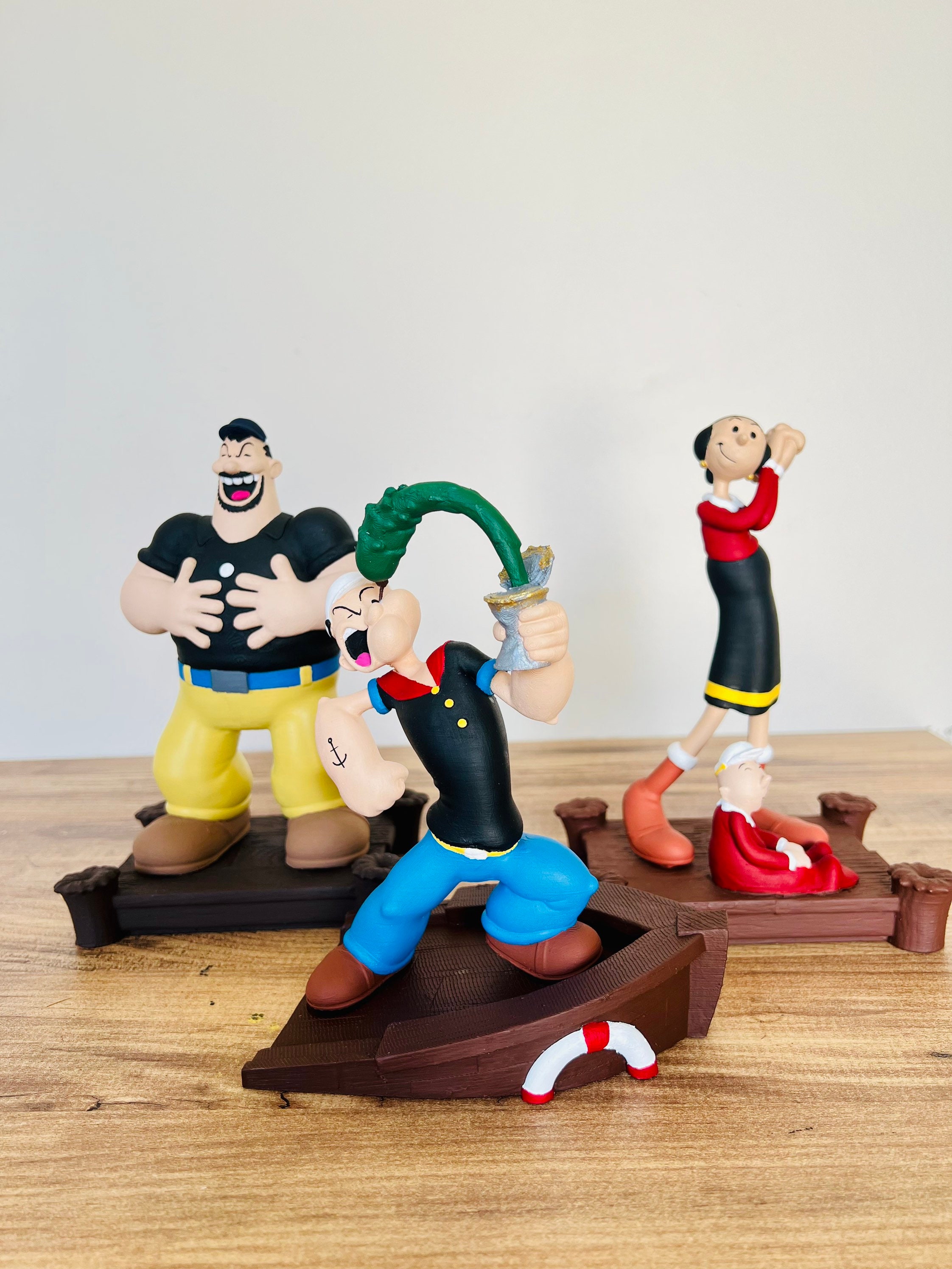 手作りポパイ漫画フィギュアセット：ヴィンテージオリーブ＆ブルータス