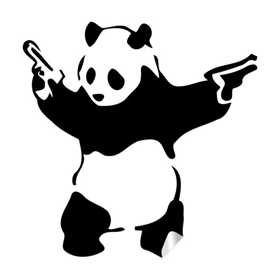 Banksy Panda With Shooting Guns Wall Sticker - Art Graffiti Gun