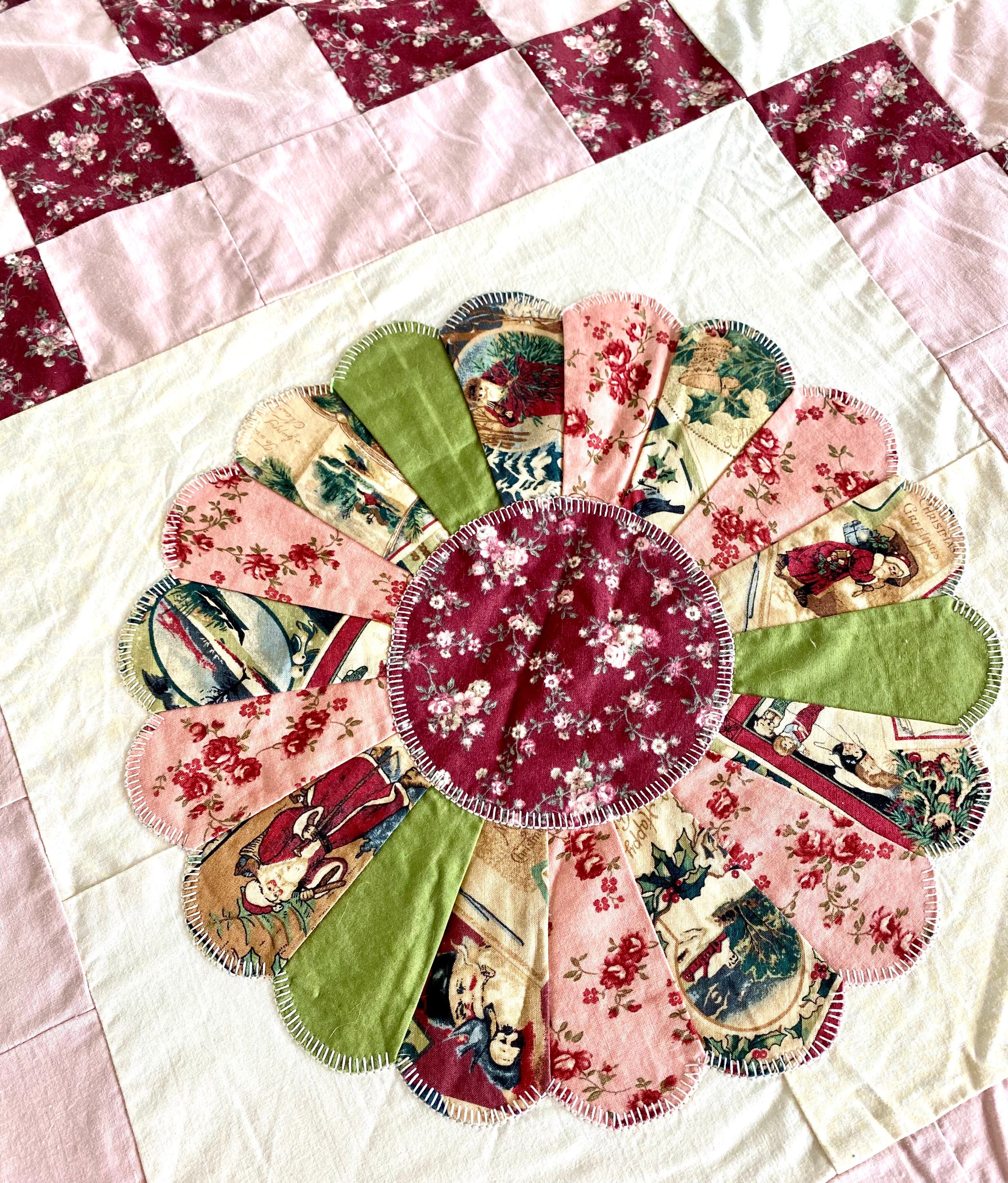 ヴィンテージ ドレスデン プレート キルト 花柄 パッチワーク