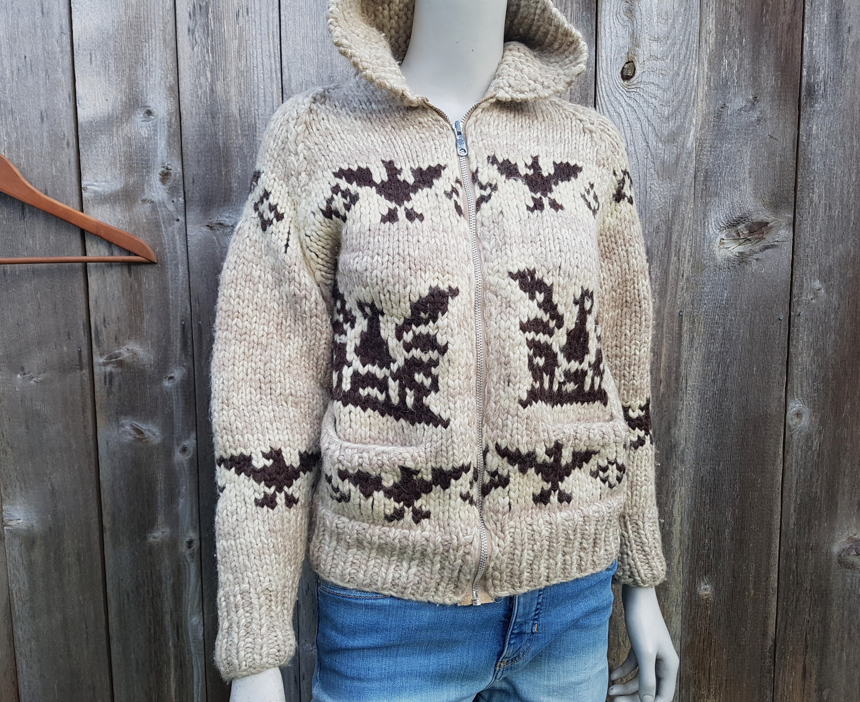 Vintage 80s Cowichan Indian Sweater Chunky Raw Wool Jacket - Heavy