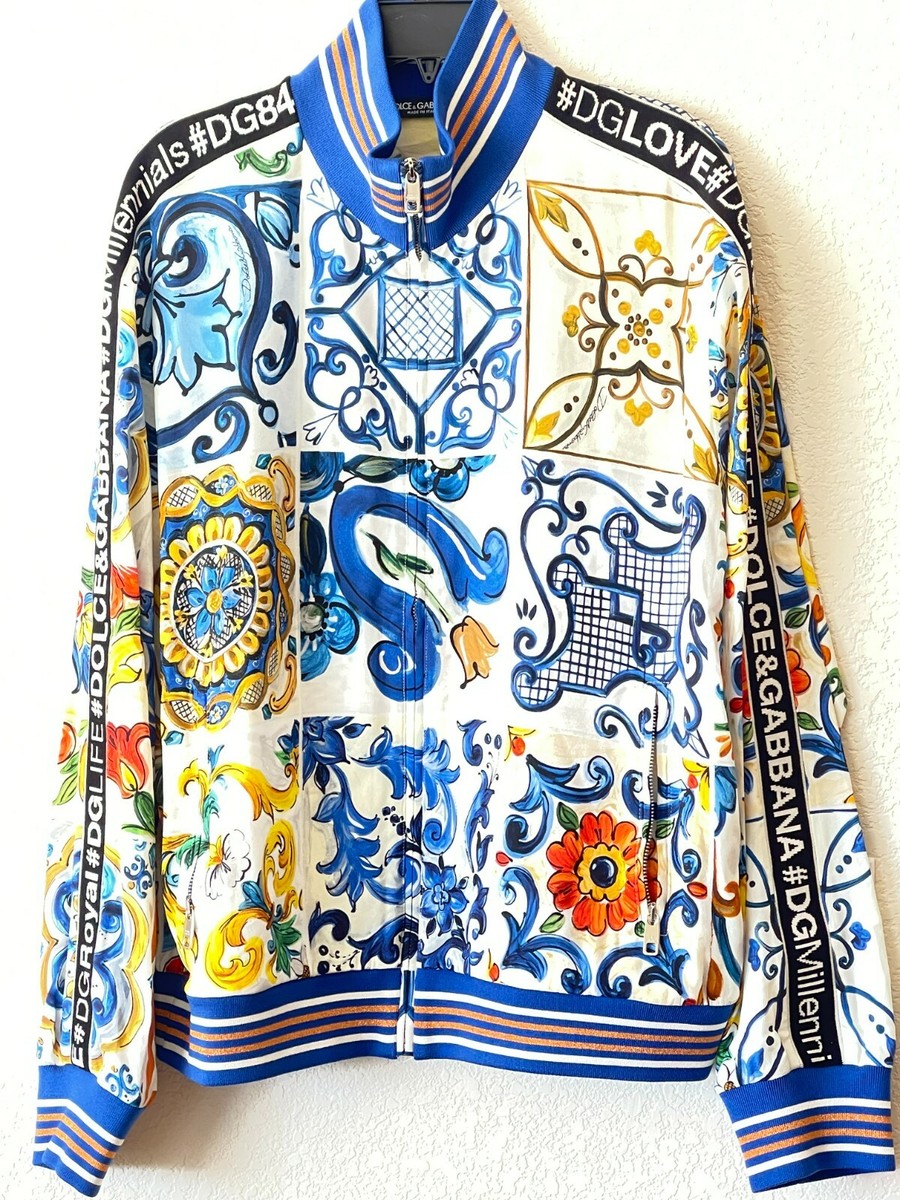New DOLCE & GABBANA Majolica Tile Cady Track Logo Jacket Eur 50