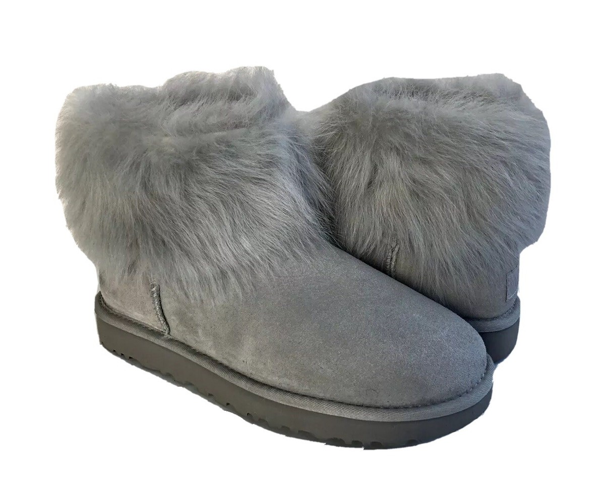 UGG CLASSIC MINI TOSCANA FUR CUFF GRAY WATER RESISTANT BOOT US 7