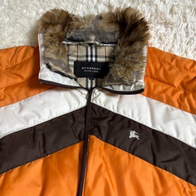 Burberry Black Label Down Jacket logo zip pocket color Orange