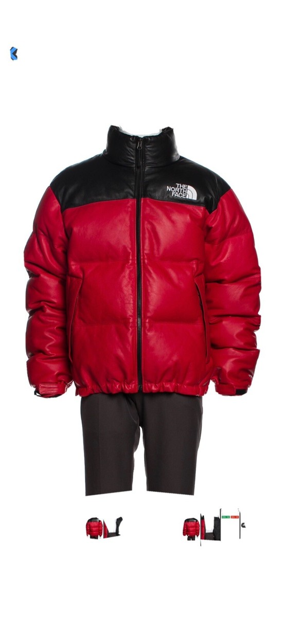 Used Supreme x THE NORTH FACE Leather Nuptse Jacket red | eBay