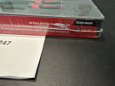 SNAP ON TOOL SGAB1000BR RED 10pc SAE Ball Hex Instinct Screwdriver