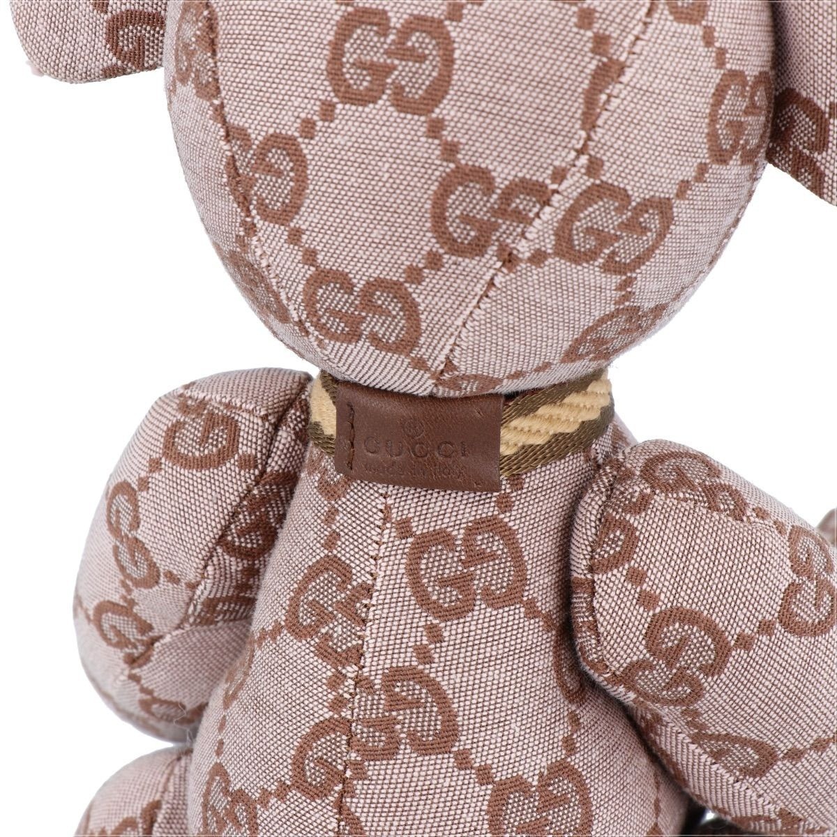 GUCCI GG Pattern Monogram Teddy Bear Beige Canvas Plush Doll No