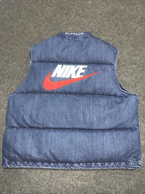 Supreme Nike Blue Denim Puffer Vest Mens XL FQ0323-451 Brand New