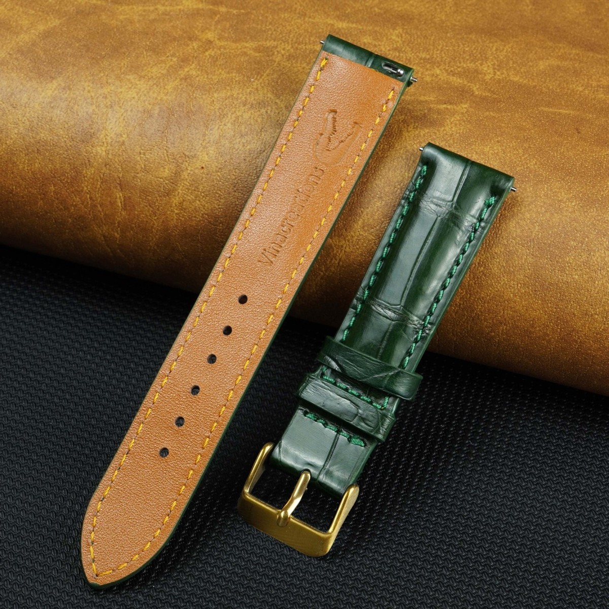 18mm Green Crocodile Leather Watch Strap Men Classic Watch band