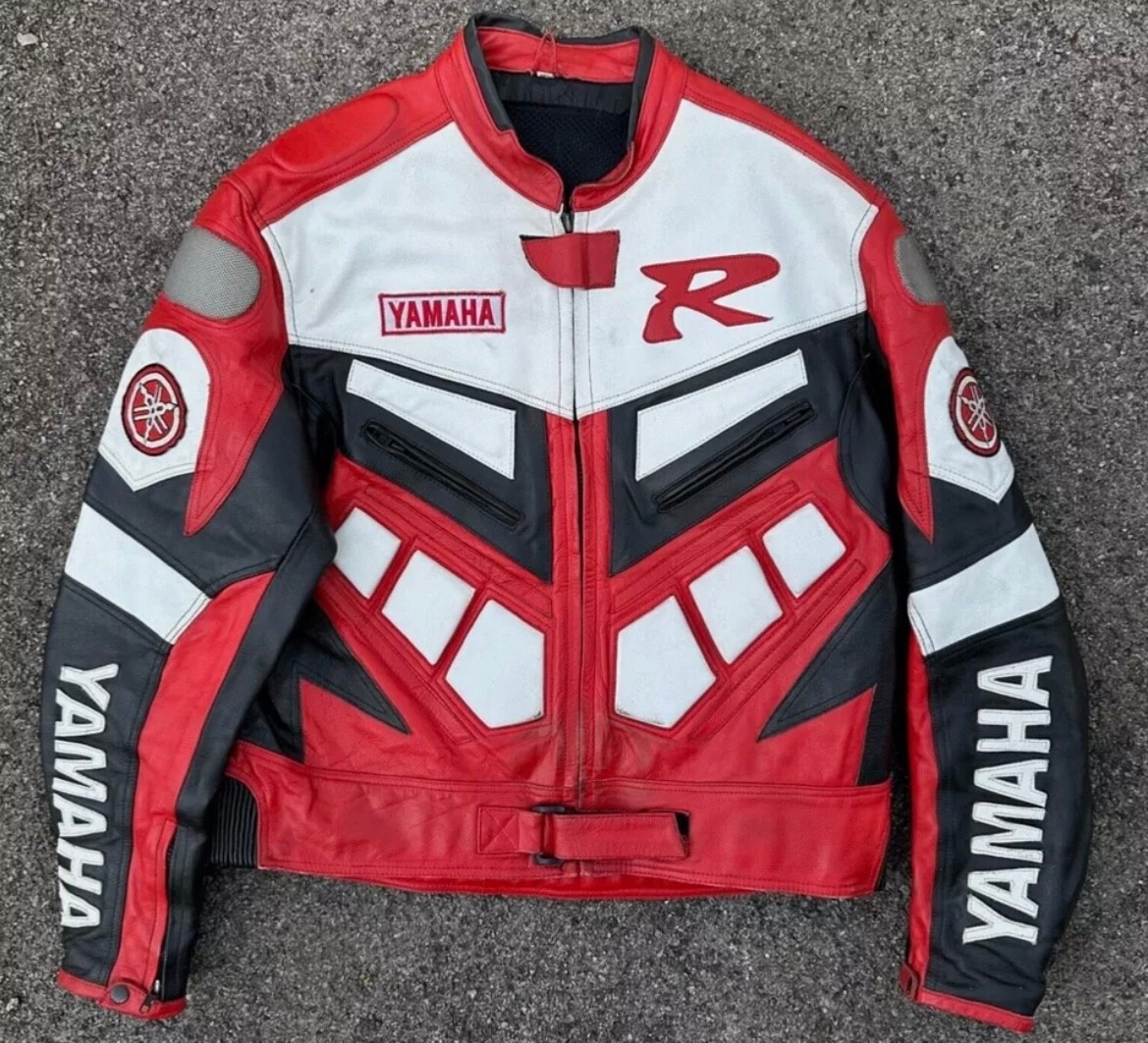 YAMAHA R RED NEW LEATHER ARMORED RACING BIKER JACKET CE APPROVED