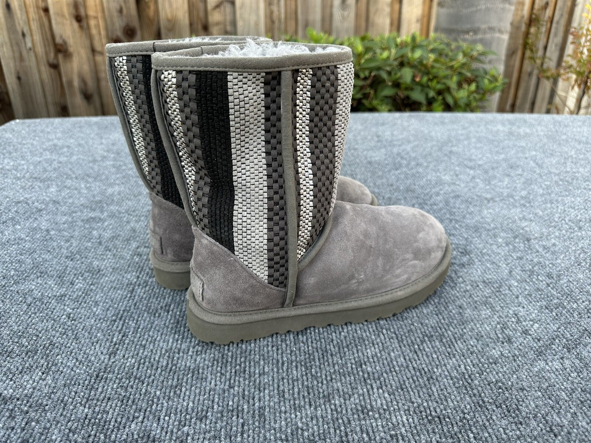 UGG Women's Classic Short Woven Suede Boot Sz 7 1010551 Grey Gray