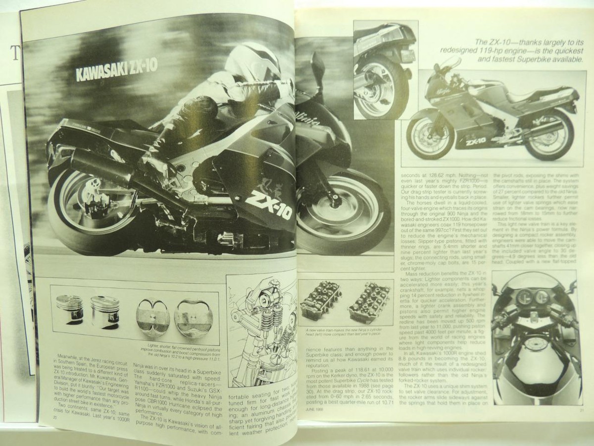 June 1988 Vintage Cycle Magazine Kawasaki ZX-10 BMW R100GS Daytona