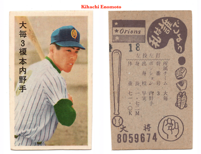 1963 JCM13c 'Flag Back' Baseball MENKO Card~ KIHACHI ENOMOTO