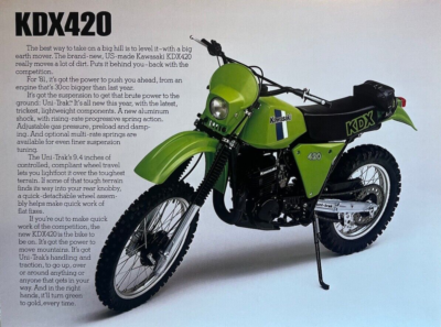 1981 Kawasaki KDX420 double-side brochure-literature KDX 420 P/N