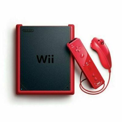 Nintendo Wii Mini 8GB Black/Red Video Game Console Cable W/ Super