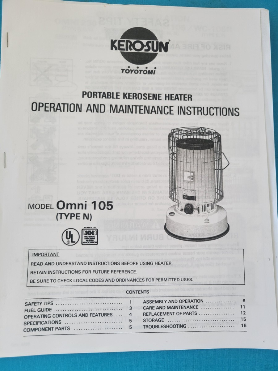 KEROSUN TOYOTOMI OMNI 105N KEROSENE HEATER MANUALOWNERS / PARTS