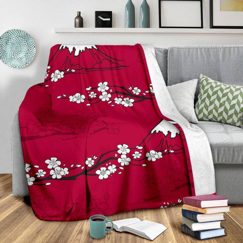Japanese Flower Sakura Blanket Throw Fleece Cozy Couch Sport Plush