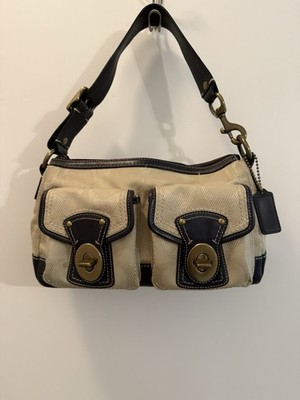 Coach Legacy Beige & Brown Leather Double Turnlock Y2K Shoulder