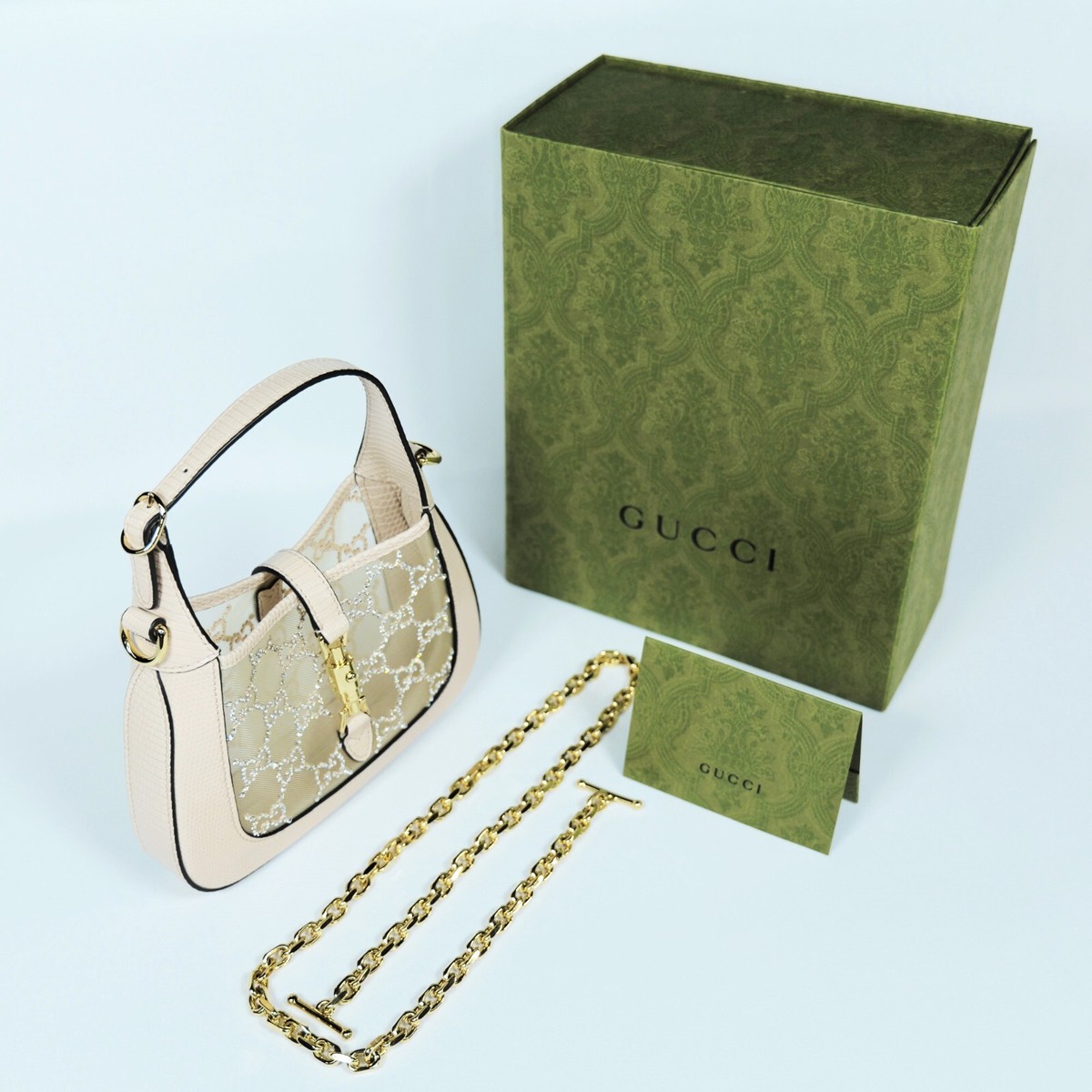 GUCCI Jackie 1961 Mini Lizard Crossbody Bag Powder Pink Limited