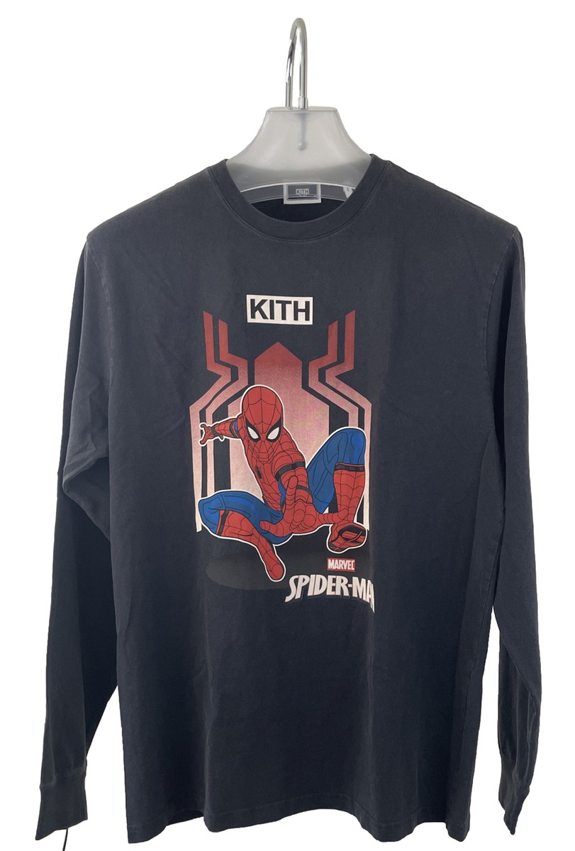 Kith Men's Marvel Spider-Man Tee Cotton Long Sleeve Black Size M